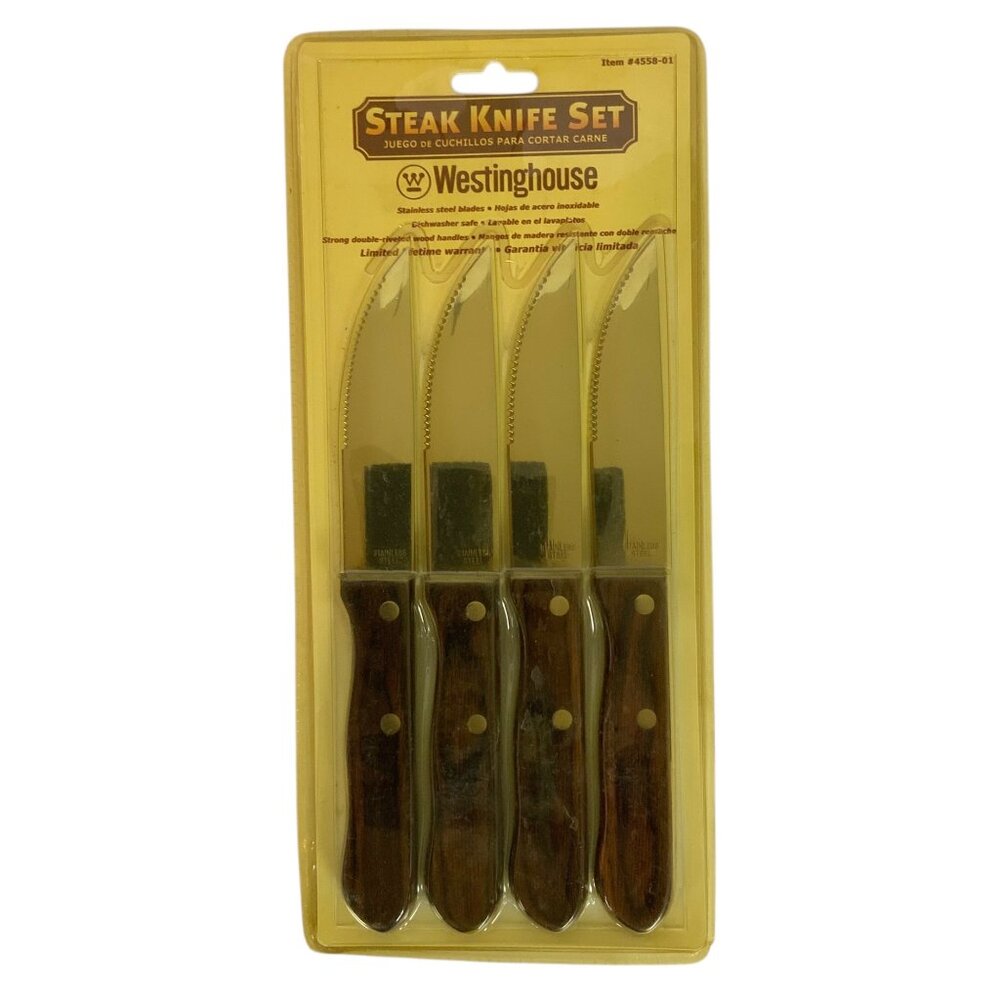 Westinghouse Steak Knife Set Of 4 Stainless Steel Blades Wooden Handles